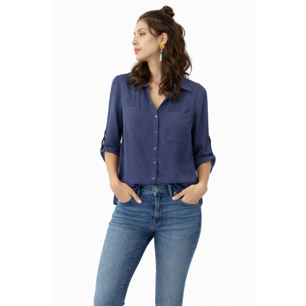 Women's by & by Blue Button Down Shirt S